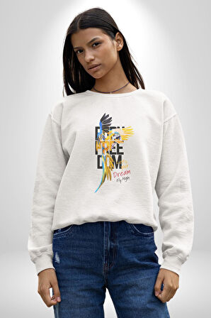 Özgür Doğmuş Yükseklerden Ucalım Kadın Erkek  Beyaz Baskılı Sweatshirt 