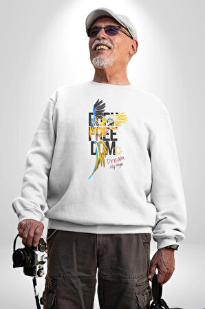 Özgür Doğmuş Yükseklerden Ucalım Kadın Erkek  Beyaz Baskılı Sweatshirt 