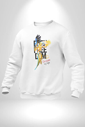 Özgür Doğmuş Yükseklerden Ucalım Kadın Erkek  Beyaz Baskılı Sweatshirt 