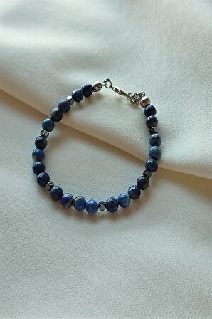 Sertifikalı Lapis Lazuli Hematit Doğaltaş Bileklik 6 Mm