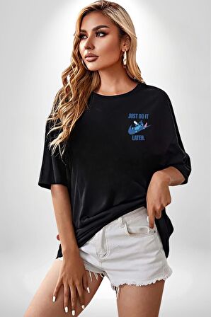 Lilo and Stitch Çizgi Film Animasyon  Siyah Oversize Kadın Erkek Ön ve Sırt Baskılı Tişört