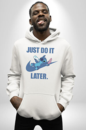 DO IT LATER Stitch Biberon Animasyon Kadın Erkek  Beyaz Kapüşonlu Sweatshirt Hoodie