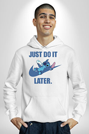 DO IT LATER Stitch Biberon Animasyon Kadın Erkek  Beyaz Kapüşonlu Sweatshirt Hoodie