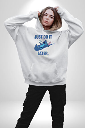 DO IT LATER Stitch Biberon Animasyon Kadın Erkek  Beyaz Kapüşonlu Sweatshirt Hoodie