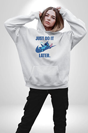 DO IT LATER Stitch Biberon Animasyon Kadın Erkek  Beyaz Kapüşonlu Sweatshirt Hoodie
