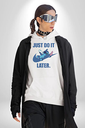 DO IT LATER Stitch Biberon Animasyon Kadın Erkek  Beyaz Kapüşonlu Sweatshirt Hoodie