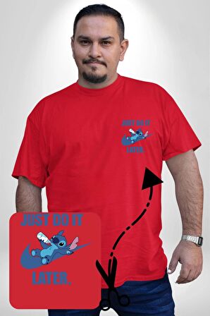DO IT LATER Stitch Biberon Animasyon Kırmızı Büyük Beden Kadın Basic Minimal Baskılı Tişört