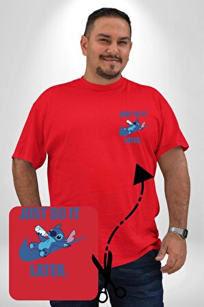 DO IT LATER Stitch Biberon Animasyon Kırmızı Büyük Beden Kadın Basic Minimal Baskılı Tişört