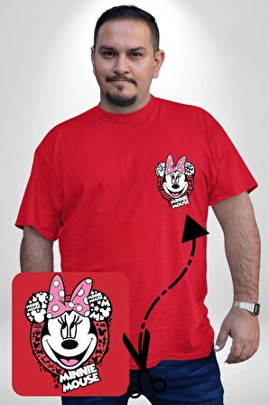 Minnie Mouse Çizgi Film  Kırmızı Büyük Beden Kadın Basic Minimal Baskılı Tişört