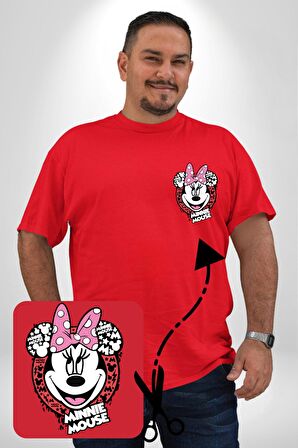 Minnie Mouse Çizgi Film  Kırmızı Büyük Beden Kadın Basic Minimal Baskılı Tişört