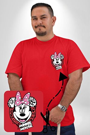 Minnie Mouse Çizgi Film  Kırmızı Büyük Beden Kadın Basic Minimal Baskılı Tişört