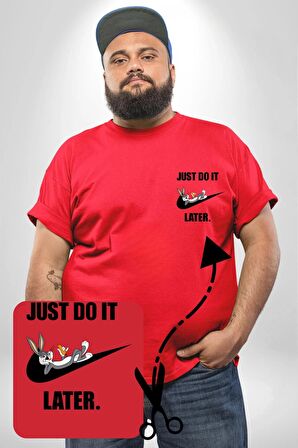 Just Do It Later Nike Bug Bunny Kırmızı Büyük Beden Kadın Basic Minimal Baskılı Tişört