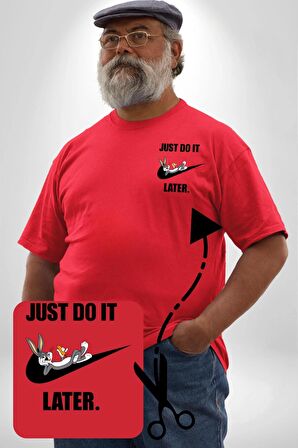 Just Do It Later Nike Bug Bunny Kırmızı Büyük Beden Kadın Basic Minimal Baskılı Tişört