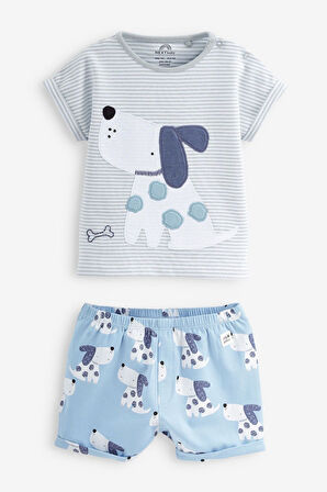 Next Baby % 100 Pamuklu Blue Dog Şortlu Alt Üst Takım