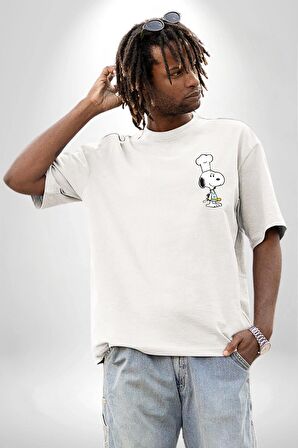 Snoopy Uyku Just Do İt Later Beyaz Oversize Kadın Erkek Ön ve Sırt Baskılı Tişört