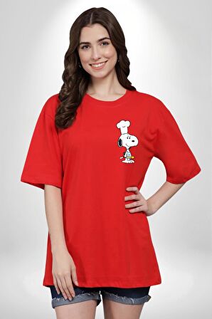 Snoopy Uyku Just Do İt Later Kırmızı Oversize Kadın Erkek Ön ve Sırt Baskılı Tişört