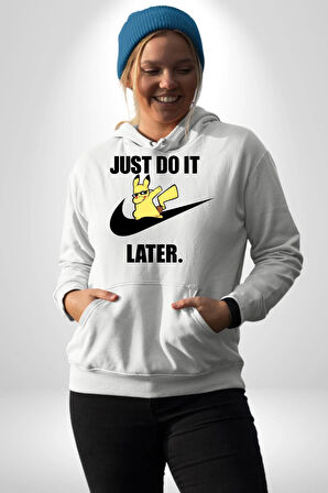 Pikachu Sadece İstenileni Yap Kadın Erkek  Beyaz Kapüşonlu Sweatshirt Hoodie