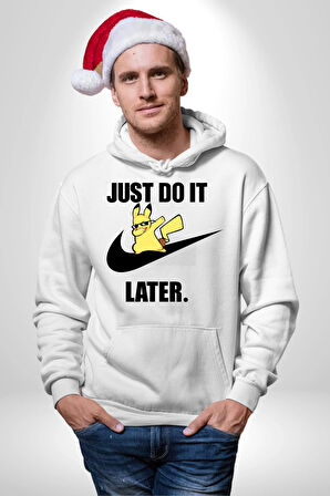 Pikachu Sadece İstenileni Yap Kadın Erkek  Beyaz Kapüşonlu Sweatshirt Hoodie