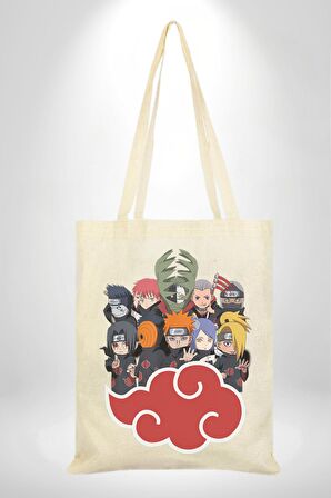 Naruto Shippuden Akasuki Grup 35X40 Kadın Erkek Çocuk Ekru Ham Bez Çanta