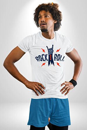 Rock And Roll Rock El İşareti Kadın Erkek Unisex Beyaz Organik Baskılı T-Shirt Penye Yüksek Kalite