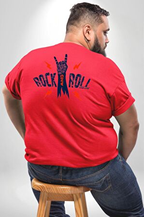 Rock And Roll Rock El İşareti Büyük Beden Kırmızı Tişört Kadın Erkek Ünisex Sırt Baskılı
