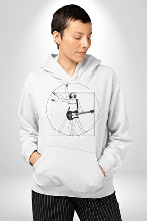 Anatomy Gitar Leonardo Kadın Erkek  Beyaz Kapüşonlu Sweatshirt Hoodie