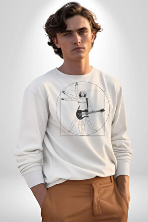 Anatomy Gitar Leonardo Kadın Erkek Beyaz Sweatshirt 