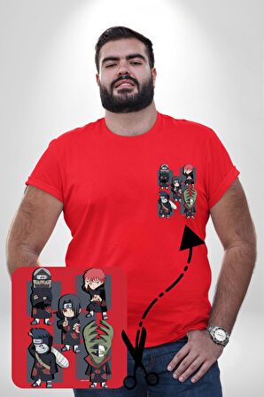Naruto Shippuden Anti Leaf Grup Kırmızı Büyük Beden Kadın Basic Minimal Baskılı Tişört
