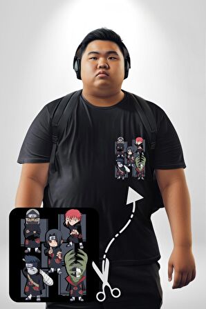 Naruto Shippuden Anti Leaf Grup Siyah Büyük Beden Kadın Basic Minimal Baskılı Tişört