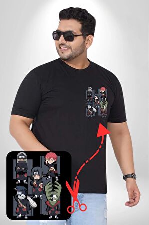 Naruto Shippuden Anti Leaf Grup Siyah Büyük Beden Kadın Basic Minimal Baskılı Tişört