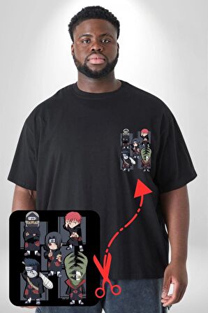 Naruto Shippuden Anti Leaf Grup Siyah Büyük Beden Kadın Basic Minimal Baskılı Tişört