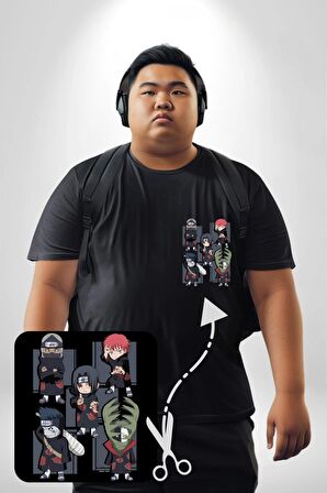 Naruto Shippuden Anti Leaf Grup Siyah Büyük Beden Kadın Basic Minimal Baskılı Tişört