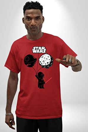 Bebek Darth Vader Balon Gezegen Pamuklu Bisiklet Yaka Kadın Erkek Oversize Boyfriend Dijital Baskılı Kırmızı T-shirt