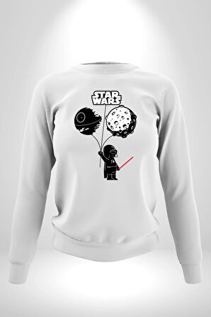 Bebek Darth Vader Balon Gezegen Kadın Erkek Beyaz Sweatshirt 