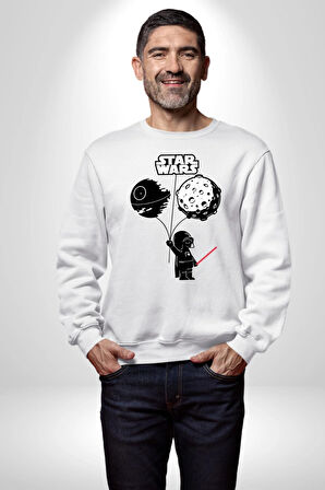 Bebek Darth Vader Balon Gezegen Kadın Erkek Beyaz Sweatshirt 