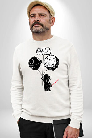 Bebek Darth Vader Balon Gezegen Kadın Erkek Beyaz Sweatshirt 