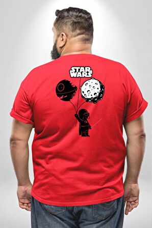 Bebek Darth Vader Balon Gezegen Büyük Beden Kırmızı Tişört Kadın Erkek Ünisex Sırt Baskılı