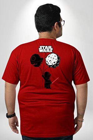 Bebek Darth Vader Balon Gezegen Büyük Beden Kırmızı Tişört Kadın Erkek Ünisex Sırt Baskılı