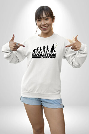 Evrim Yıldız Savaşları İnsanlık Kadın Erkek Beyaz Sweatshirt 