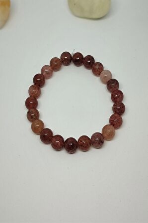 Sertifikalı Strawberry Çilek Kuvars Doğaltaş Bileklik