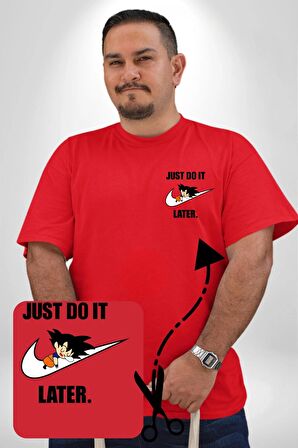 Goku Durma Yap Kırmızı Büyük Beden Kadın Basic Minimal Baskılı Tişört