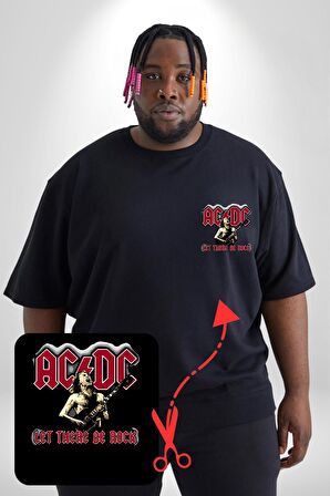 AC/DC Let There Be Rock Siyah Büyük Beden Kadın Basic Minimal Baskılı Tişört