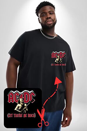 AC/DC Let There Be Rock Siyah Büyük Beden Kadın Basic Minimal Baskılı Tişört