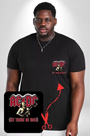 AC/DC Let There Be Rock Siyah Büyük Beden Kadın Basic Minimal Baskılı Tişört