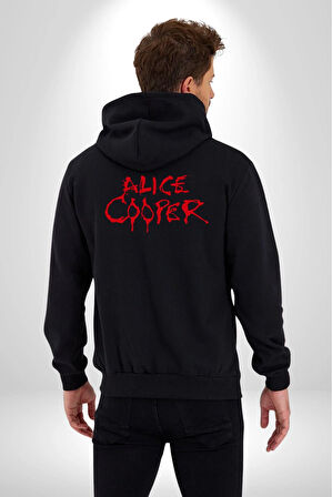 Alice Cooper Rock Solist Metalin Babası From The İnside İçeriden 1978 Kadın Erkek Siyah Kapüşonlu Fermuarlı Baskılı Hırka Sweatshirt