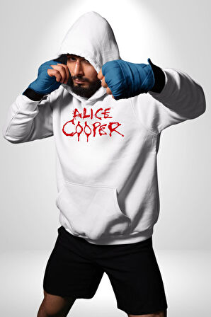 Alice Cooper Rock Solist Metalin Babası From The İnside İçeriden 1978 Kadın Erkek  Beyaz Kapüşonlu Sweatshirt Hoodie