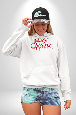 Alice Cooper Rock Solist Metalin Babası From The İnside İçeriden 1978 Kadın Erkek  Beyaz Kapüşonlu Sweatshirt Hoodie