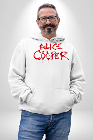 Alice Cooper Rock Solist Metalin Babası From The İnside İçeriden 1978 Kadın Erkek  Beyaz Kapüşonlu Sweatshirt Hoodie