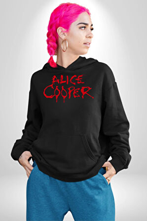 Alice Cooper Rock Solist Metalin Babası From The İnside İçeriden 1978 Kadın Erkek  Siyah Kapüşonlu Sweatshirt Hoodie