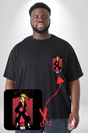Naruto Shippuden Deidara Jutsu ile Kanji Siyah Büyük Beden Kadın Basic Minimal Baskılı Tişört